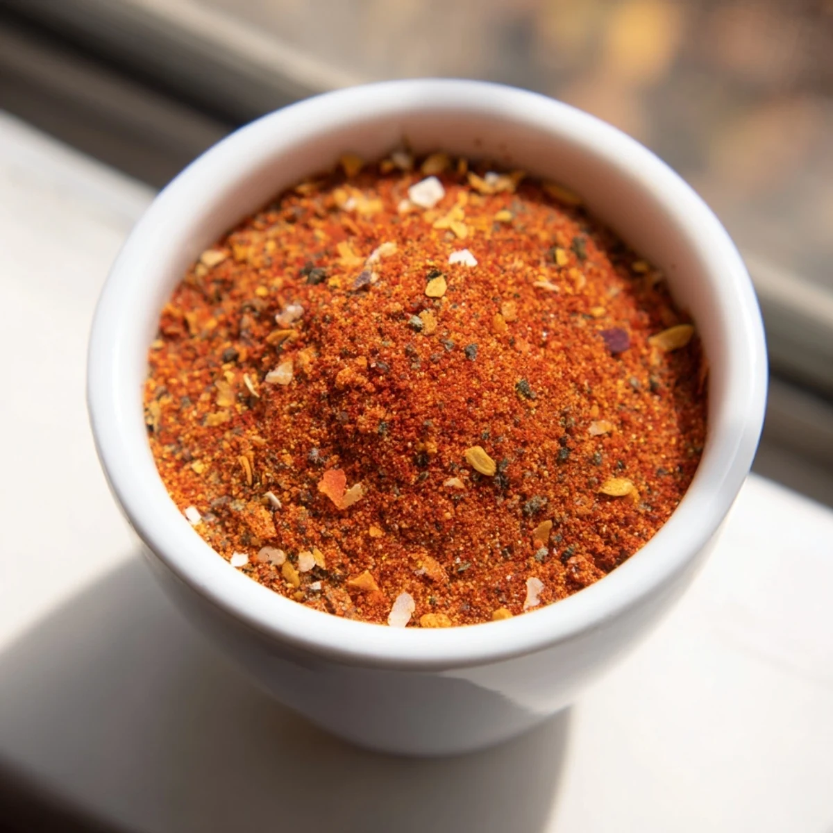 A jar of Easy Homemade Taco Seasoning Mix displayed near fresh taco ingredients and lime wedges.