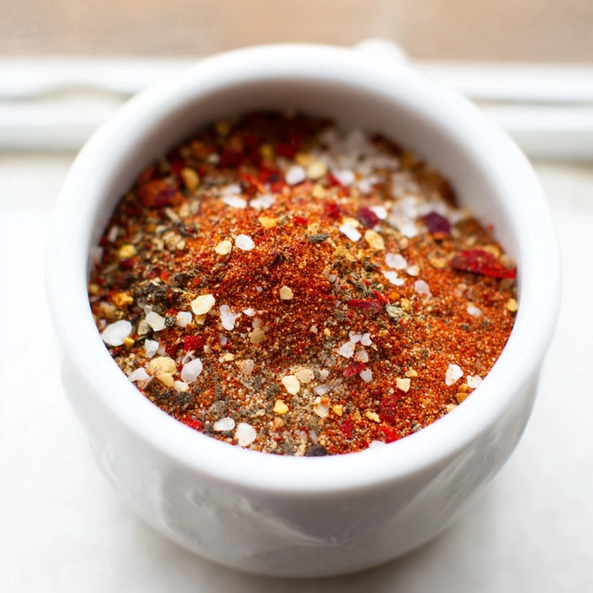Freshly mixed Easy Homemade Taco Seasoning Mix in a glass jar with vibrant chili and cumin spices.