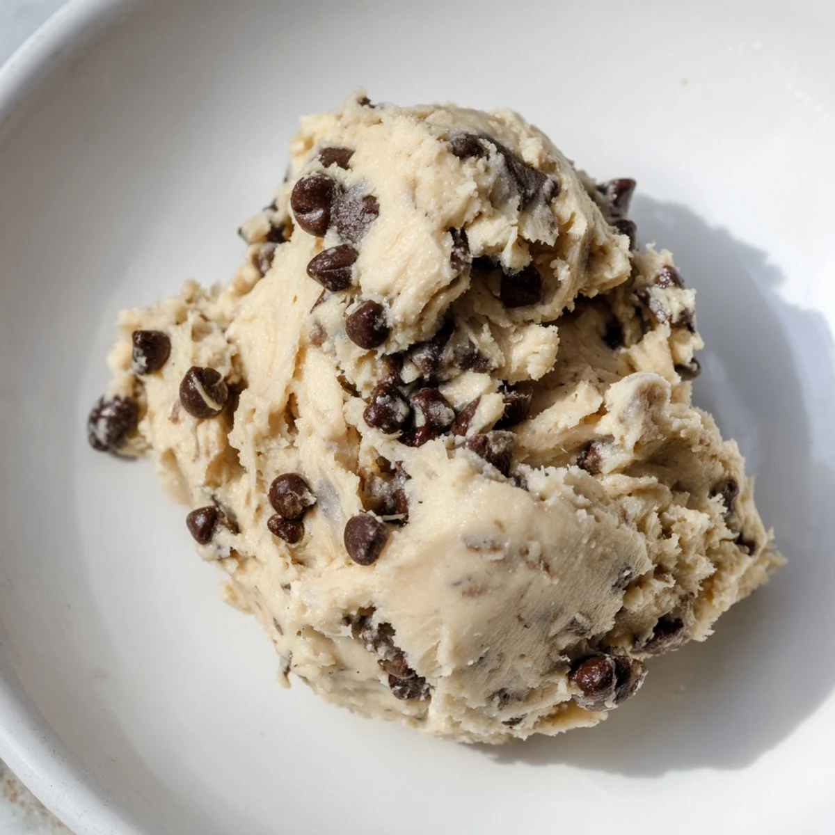 Creamy Chocolate Chip Greek Yogurt Cookie Dough served chilled in a bowl with a spoon.