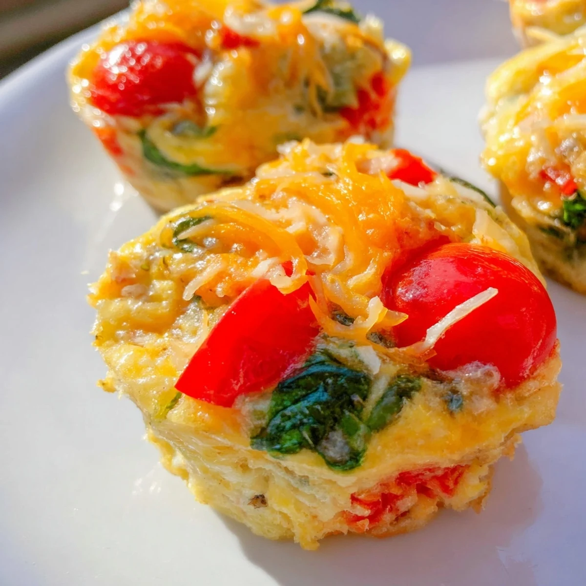 Freshly baked Best Frittata Egg Muffins arranged neatly on a white plate for breakfast.