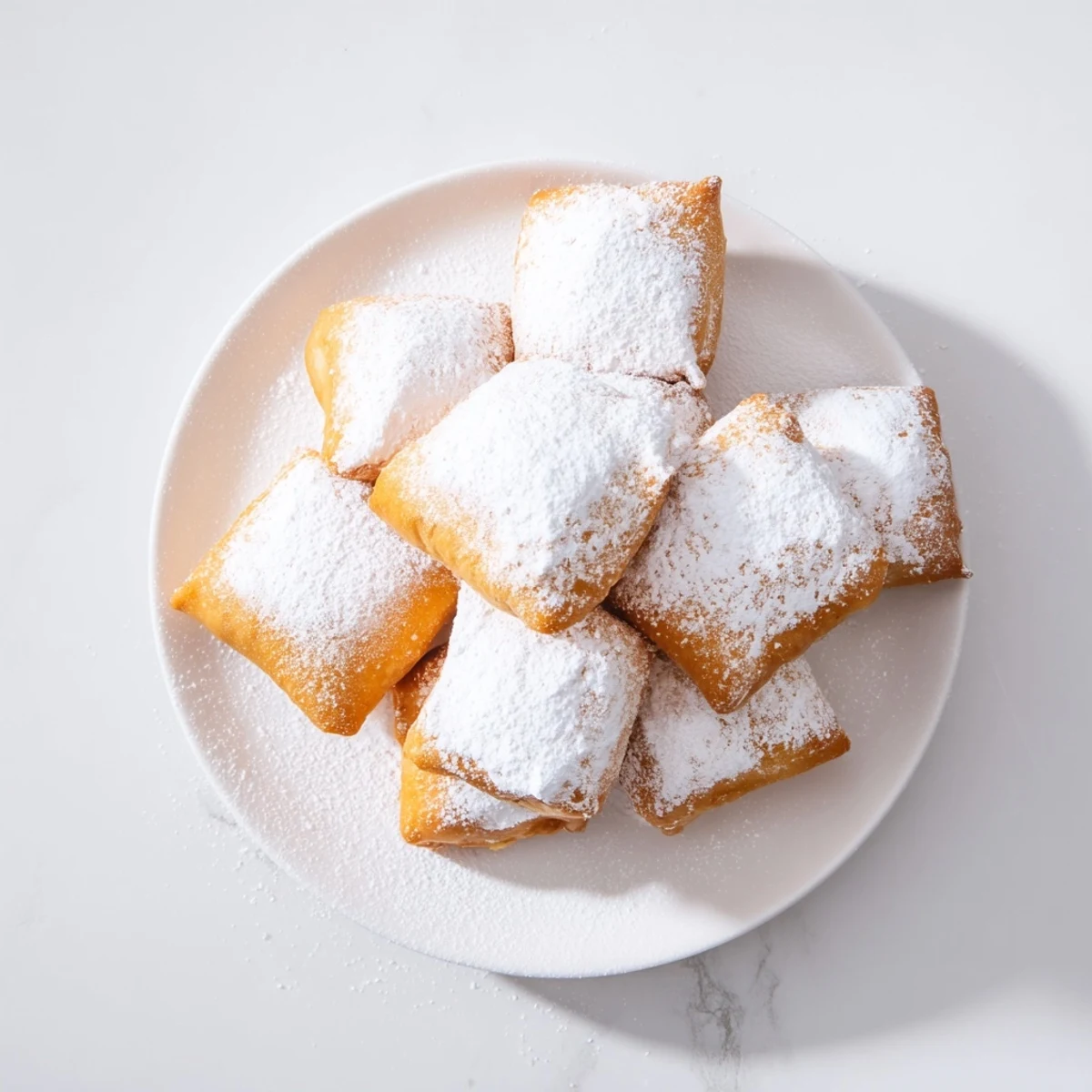 Warm Vanilla French Beignets served with strawberry jam for dipping on a wooden breakfast table.