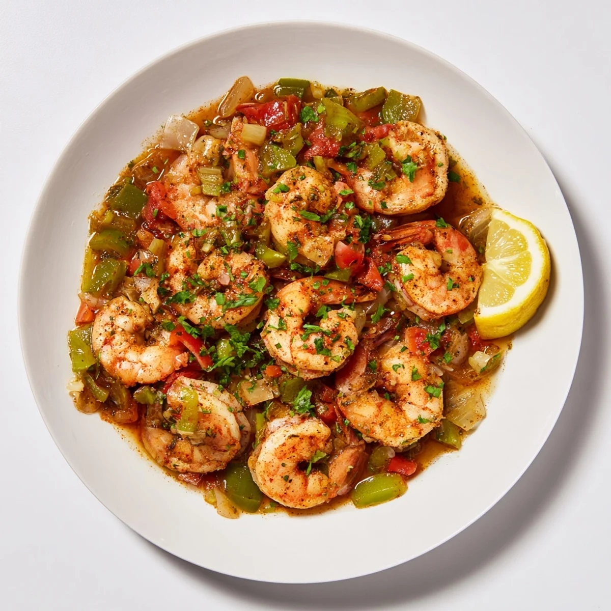 Sizzling pan-ready Bubba Gump Shrimp New Orleans tossed with aromatic garlic, celery, and spicy Cajun seasoning in a rustic skillet.