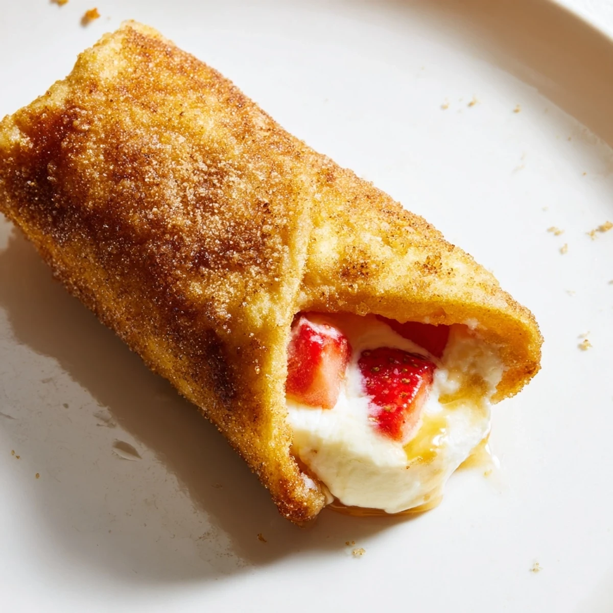 Warm Cheesecake Dessert Chimichangas brushed with butter and rolled in cinnamon sugar, ready to eat.