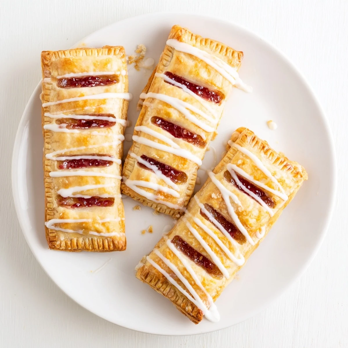 A close-up view shows Protein Pop Tarts with glossy icing, stacked neatly for a healthy breakfast snack.