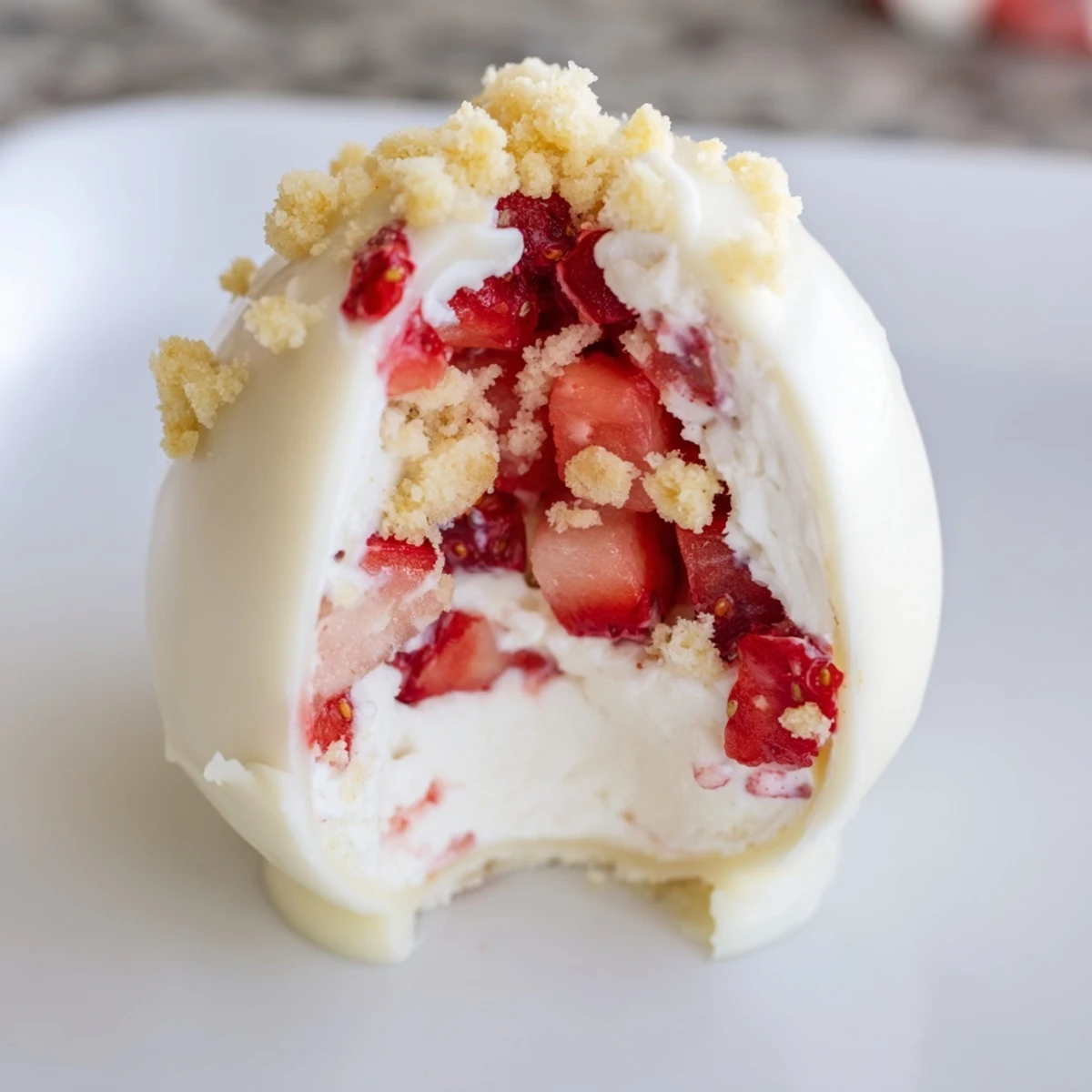 Freshly made Strawberry Shortcake Easter Egg Bombs are displayed on a wire rack, featuring a crunchy white chocolate exterior.