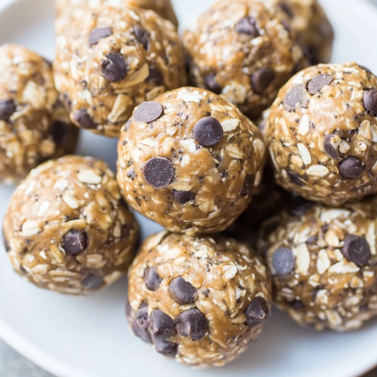 No Bake Peanut Butter Energy Bites arranged on a parchment-lined tray with a drizzle of honey.