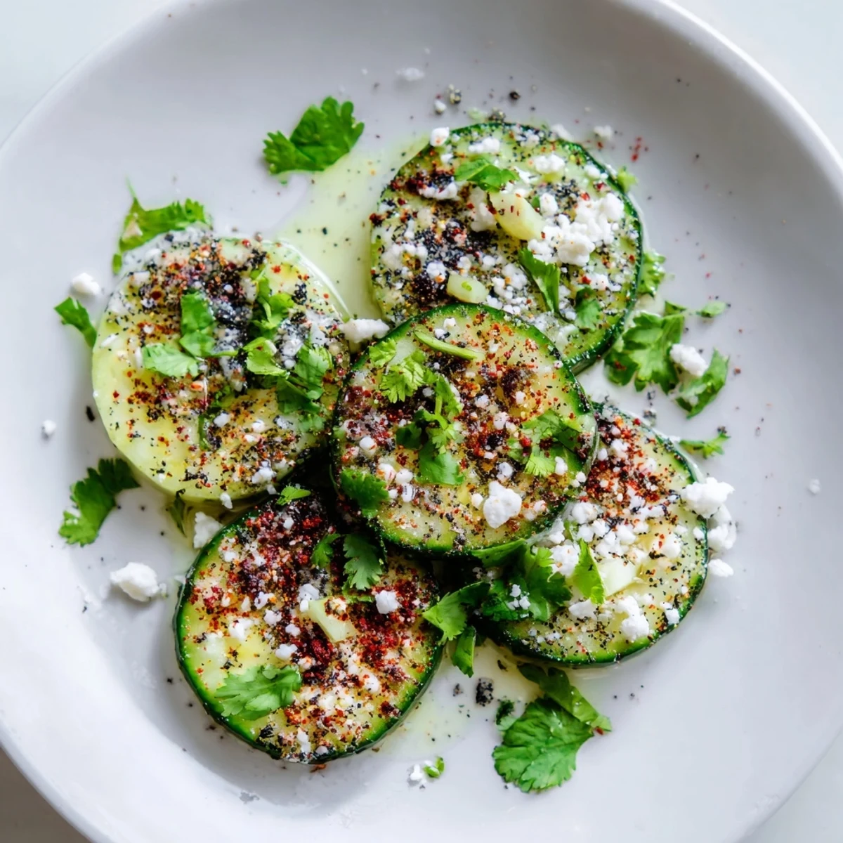 Vibrant Mexican Style Cucumbers with chili powder and cotija cheese set on a rustic outdoor table.