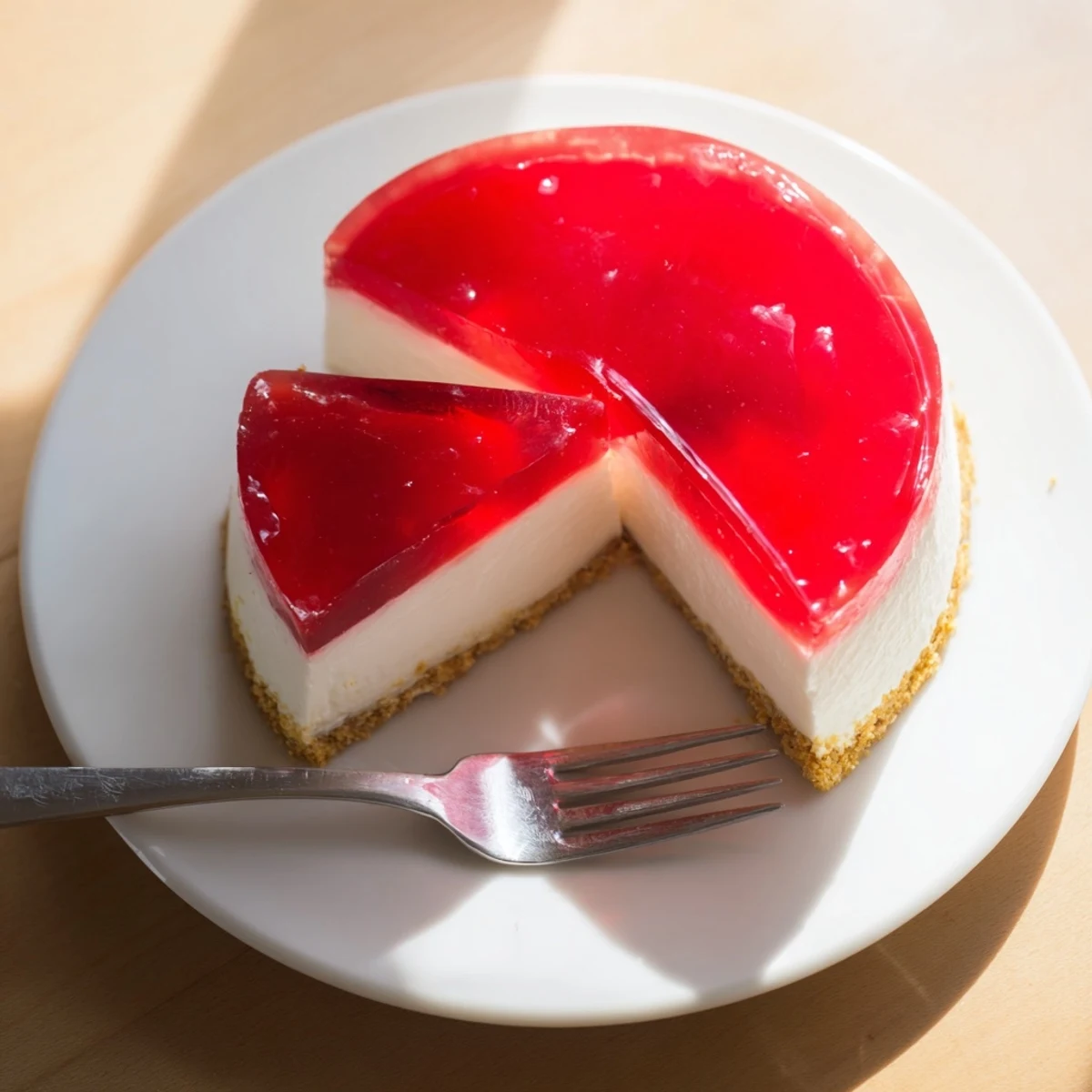 No Bake Greek Yogurt Jello Cheesecake served chilled with fresh berries on top for a refreshing summer dessert.