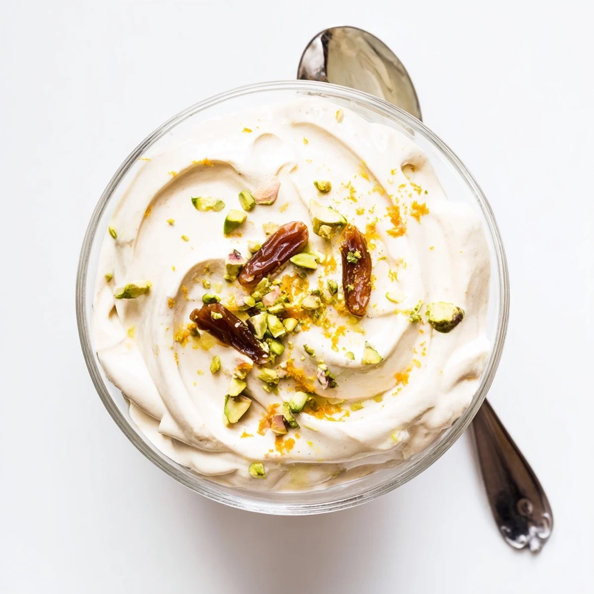 Airy Lebanese Date Orange Blossom Mousse layered with silky cream and sweet date paste in glasses.