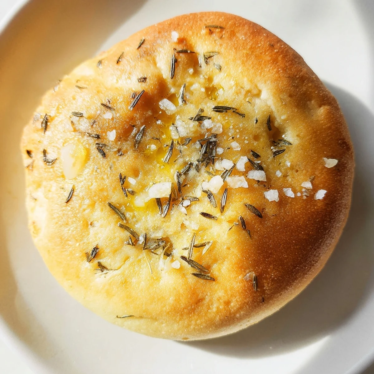 Tender Italian-style garlic rosemary focaccia muffins brushed with olive oil and flecked with fresh herbs