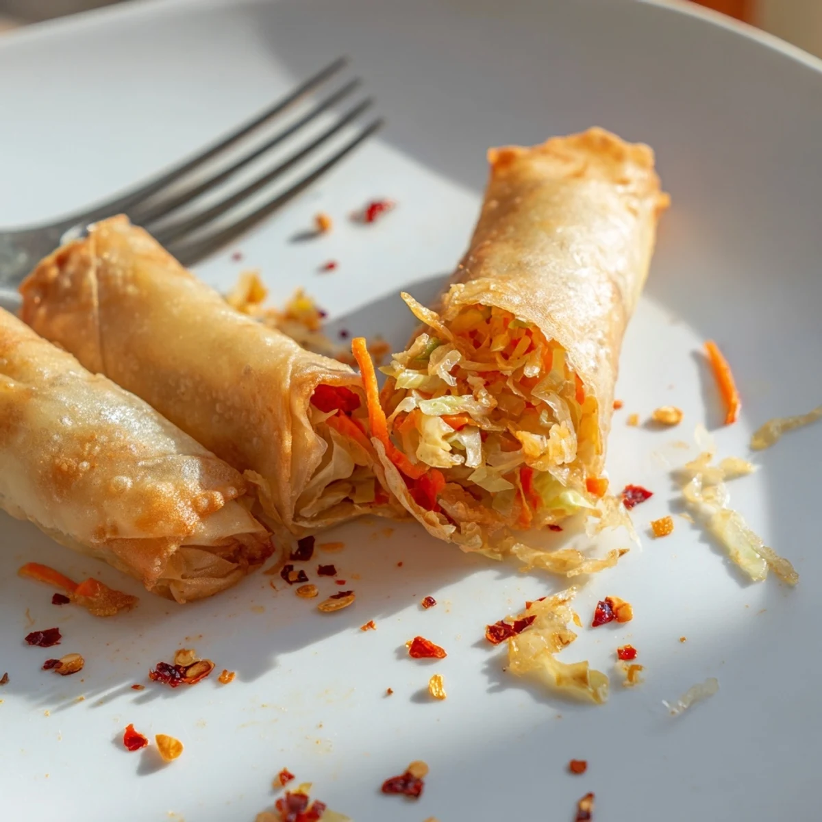 Golden air fryer spring rolls with crispy exterior and vegetable filling served with dipping sauce