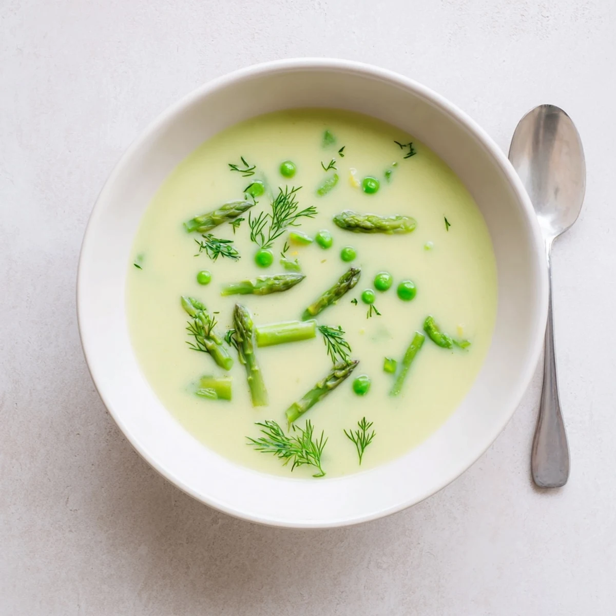 Velvety smooth spring vegetable soup featuring carrots and zucchini served with crusty bread