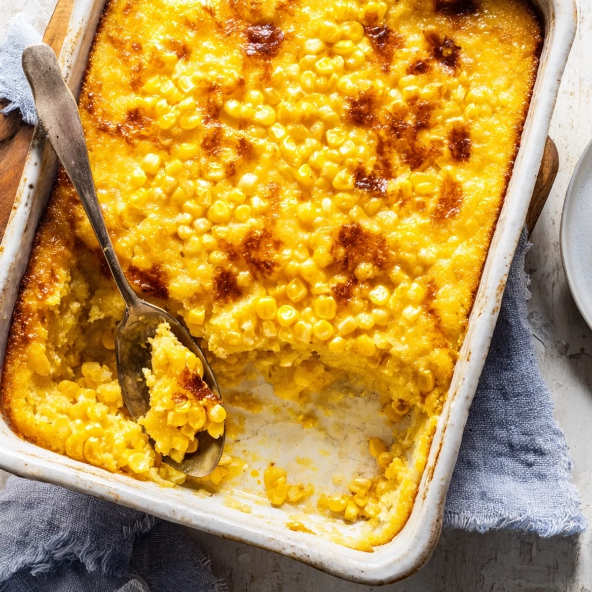 Creamy honey glazed corn casserole featuring tender sweet corn kernels and melted cheddar cheese
