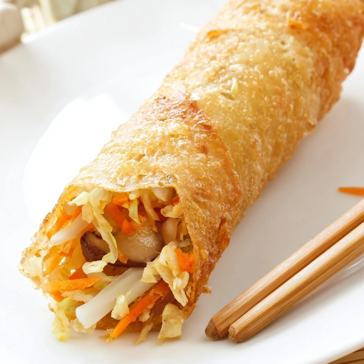 Close-up of Vietnamese crispy rice paper spring rolls displaying crunchy texture and shredded vegetable stuffing