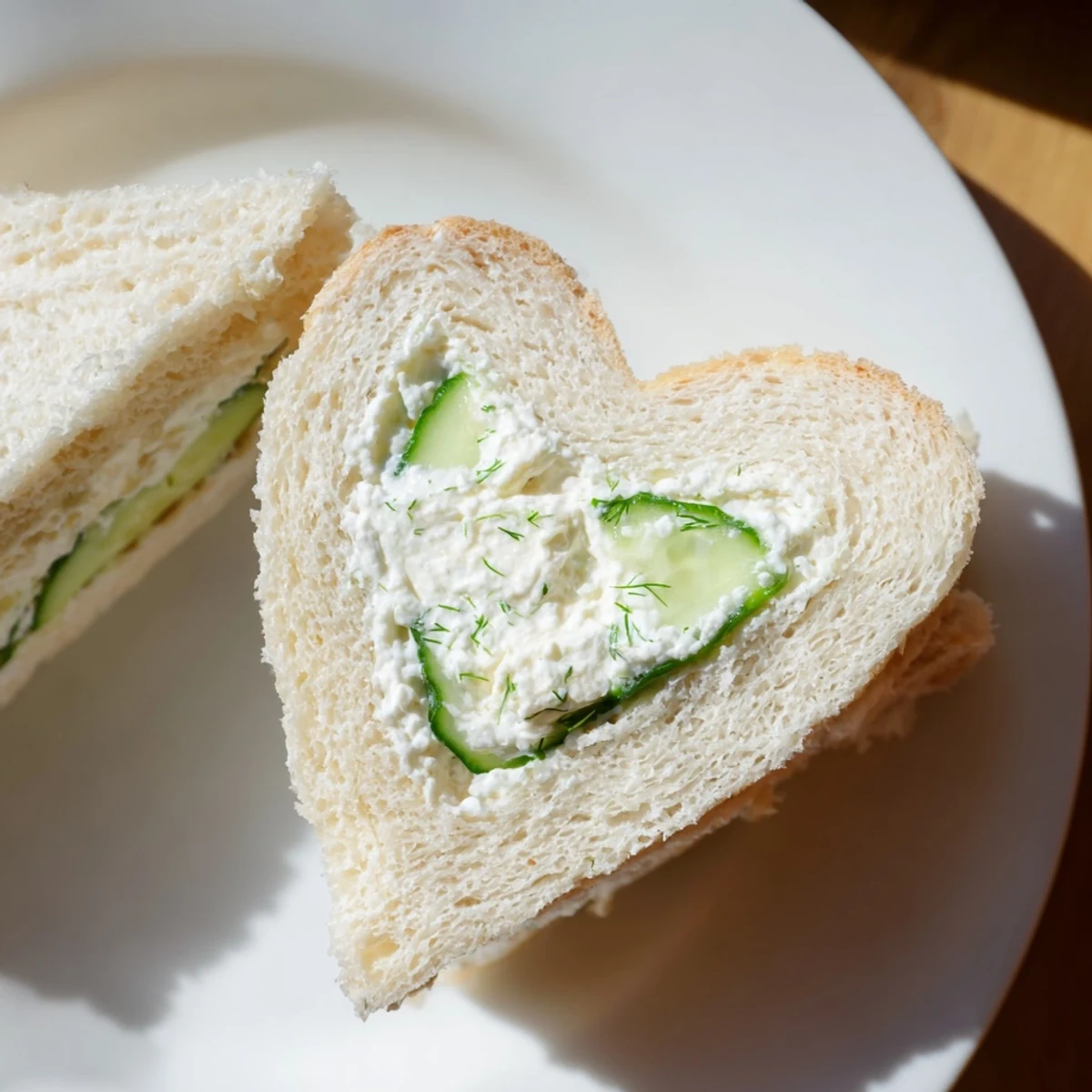 Heart shaped tea sandwich board featuring cucumber cream cheese, egg salad, and smoked salmon varieties on a wooden serving platter
