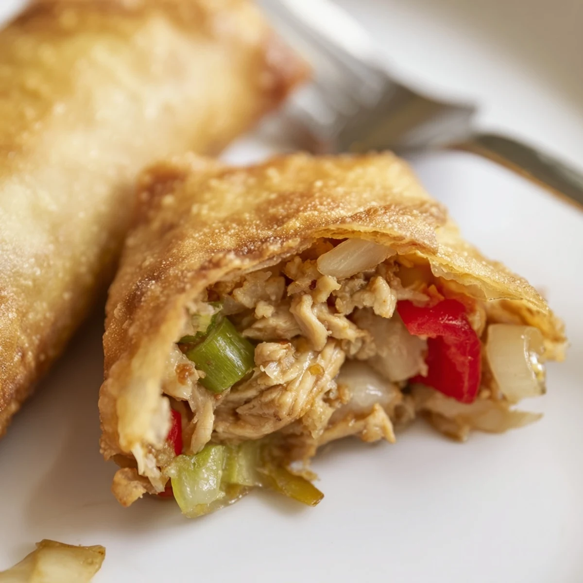 Plate of spicy Cajun Voodoo Egg rolls served with creamy zesty dipping sauce