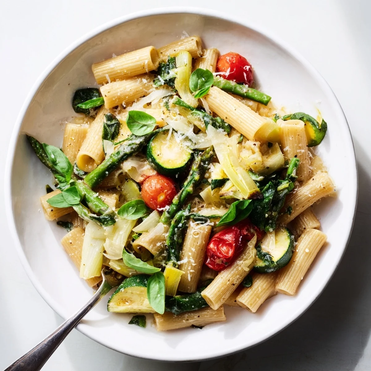 Vibrant one pot spring vegetable pasta showcasing colorful seasonal vegetables al dente with bright lemon zest and herbs