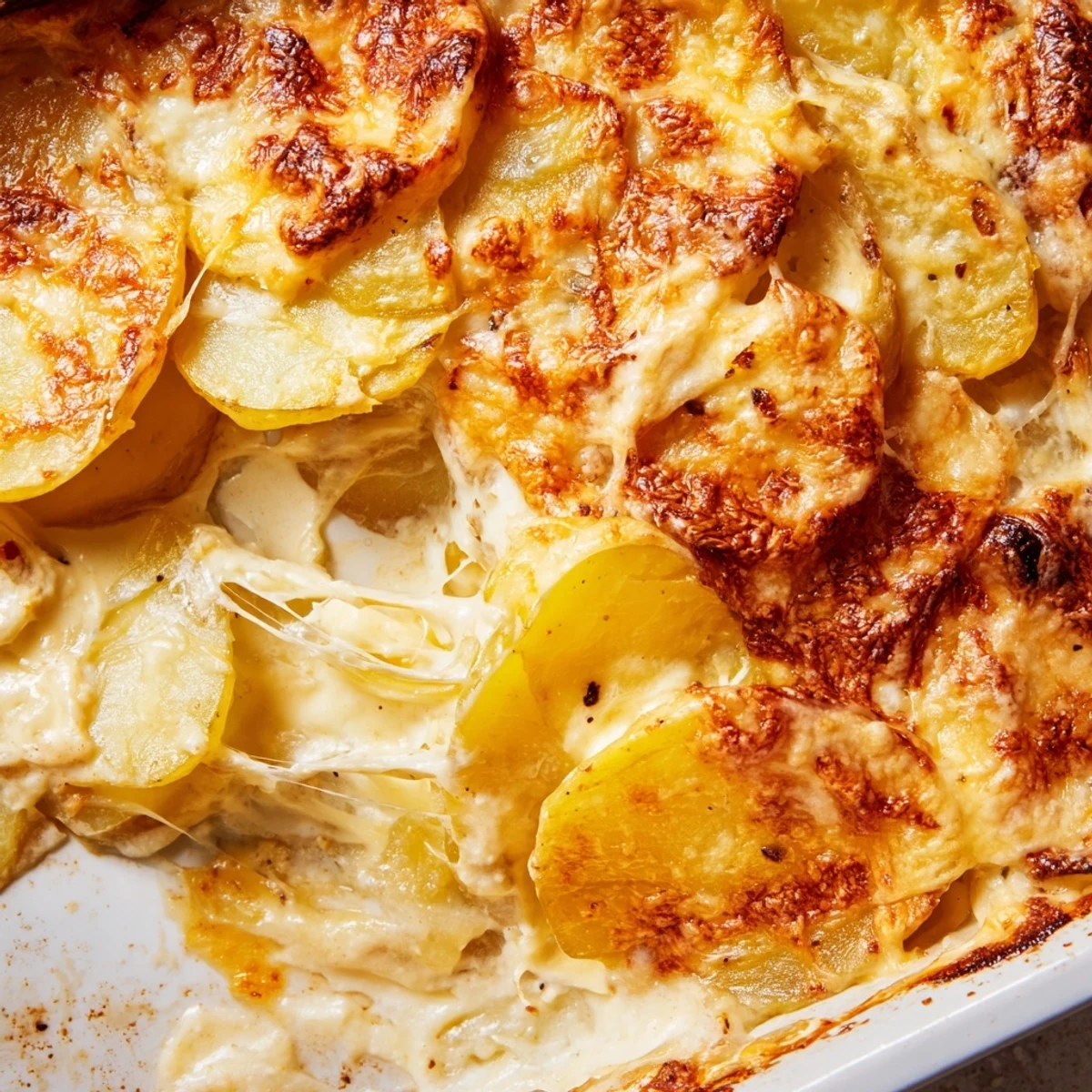 Tender sliced Yukon Gold potatoes layered with melted Gruyère baked to golden perfection