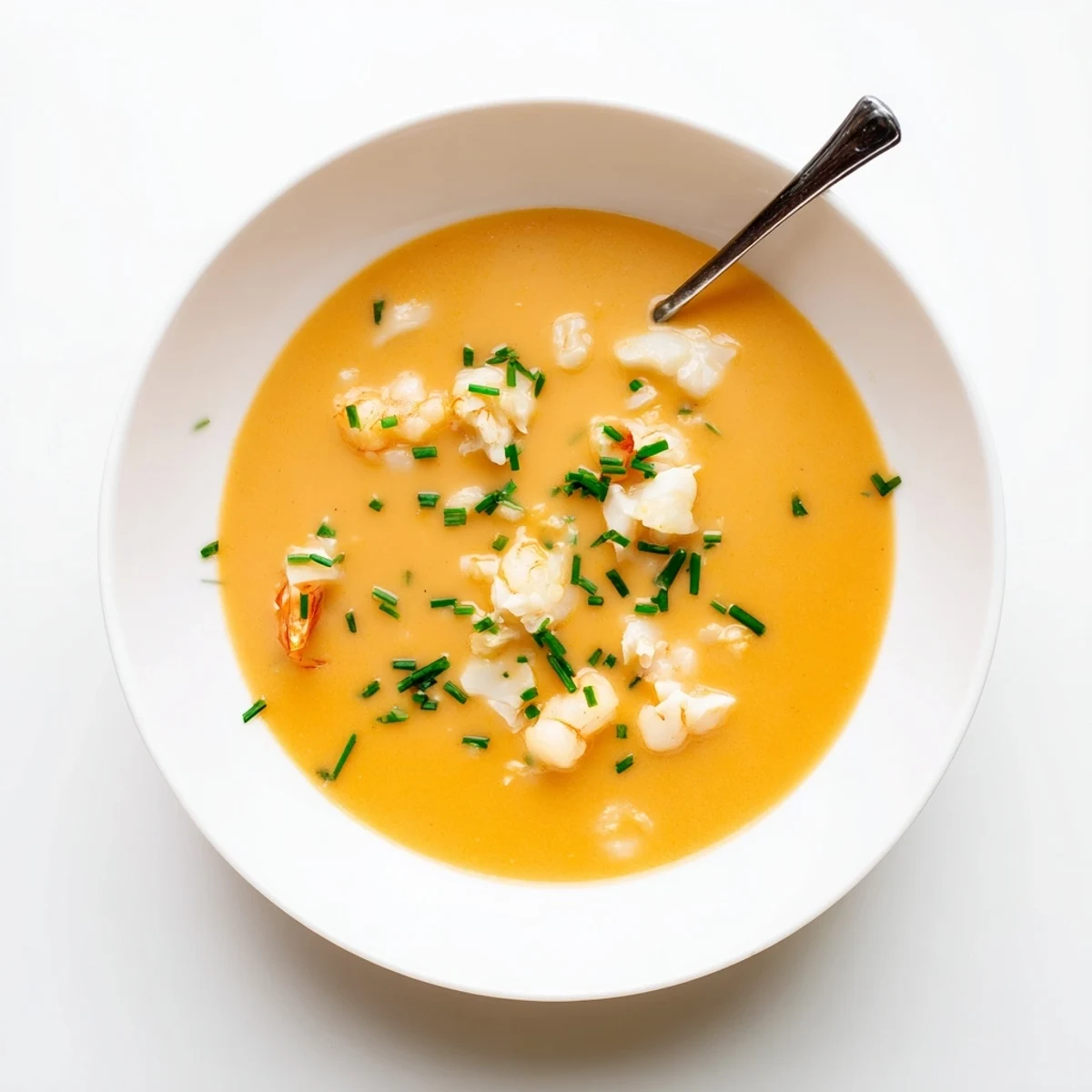 Velvety smooth seafood bisque brimming with chunks of shrimp, scallops, and lump crab