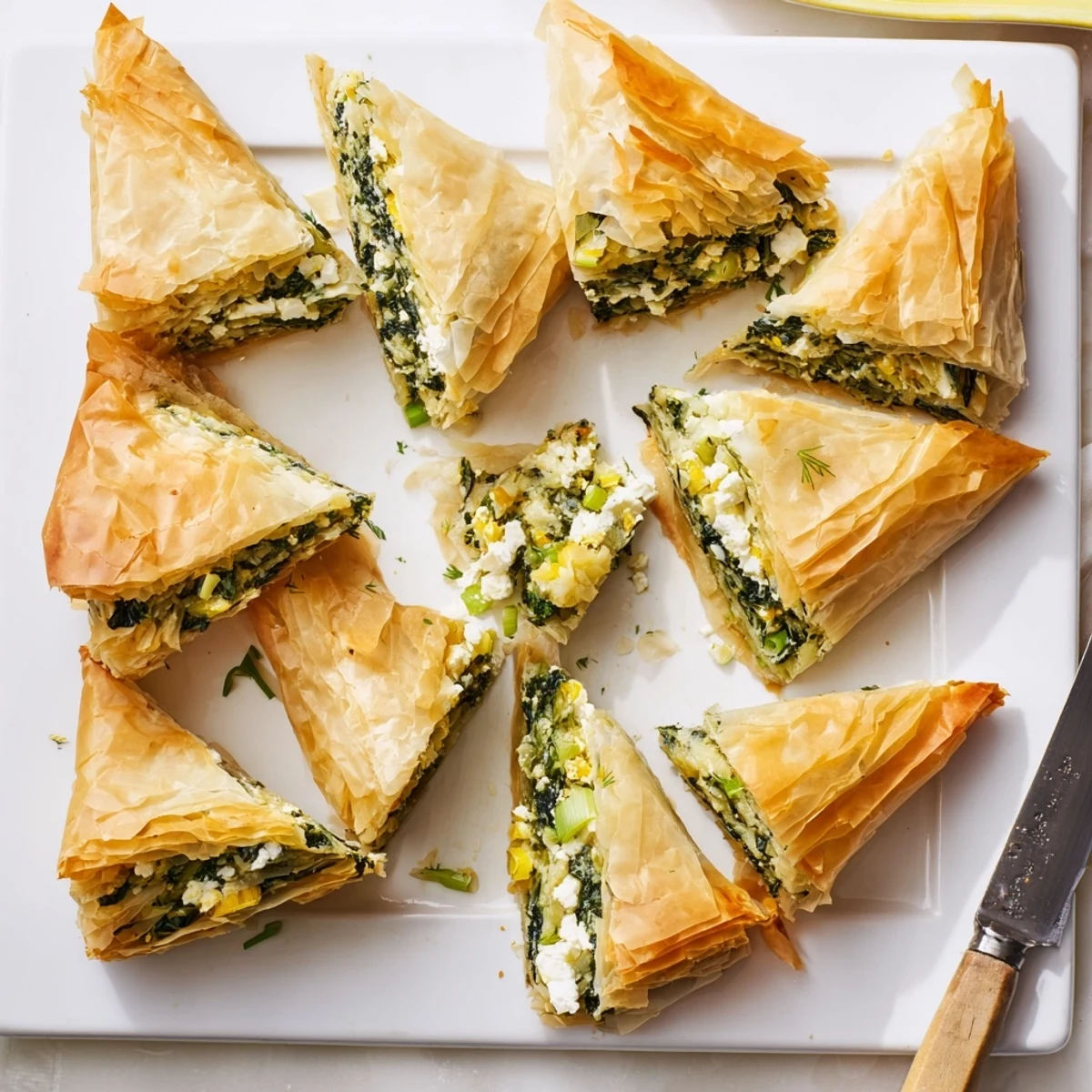 Golden authentic Greek spanakopita with crispy phyllo layers and savory spinach feta filling