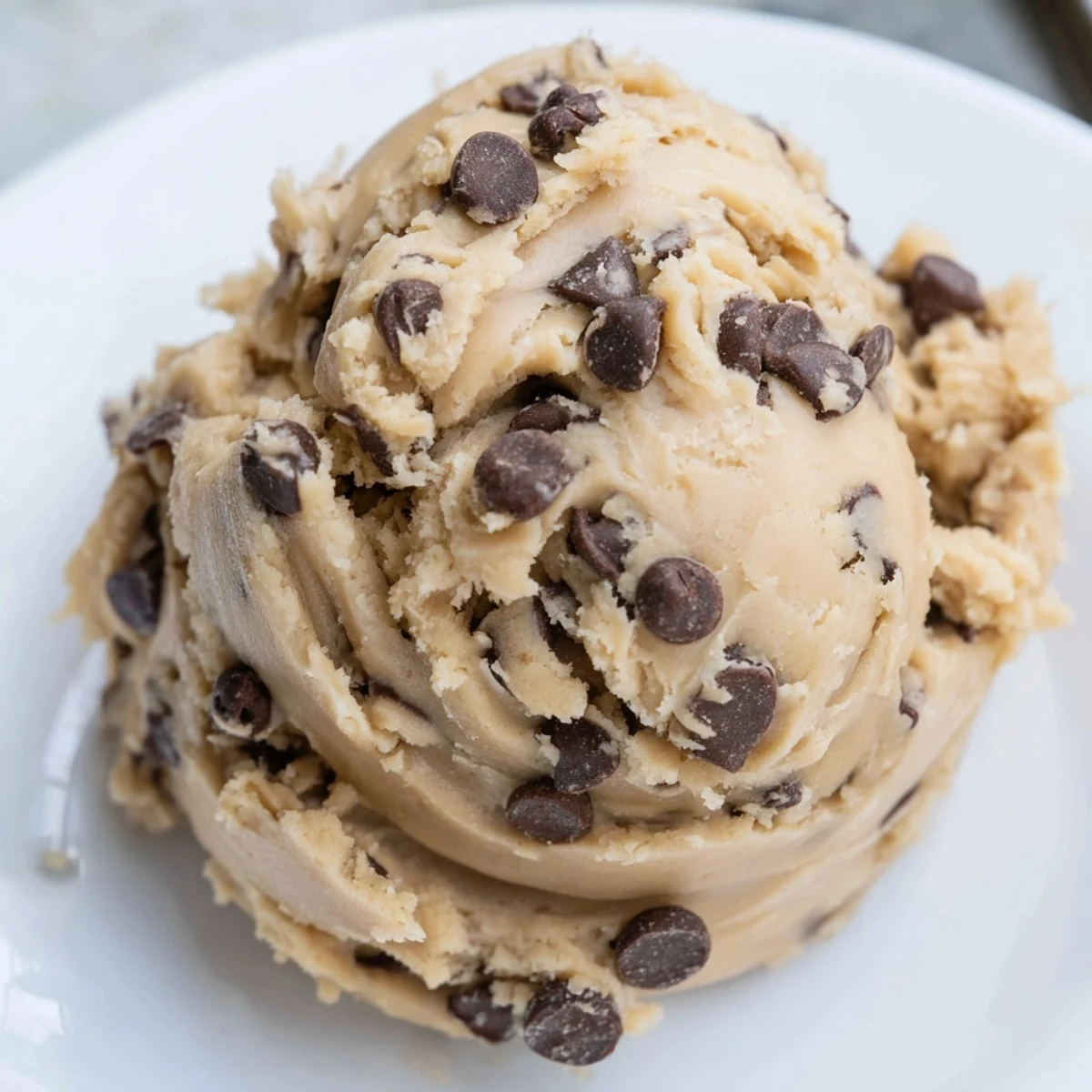 Spoonfuls of rich chocolate chip cookie dough served in a mason jar with mini chocolate chips