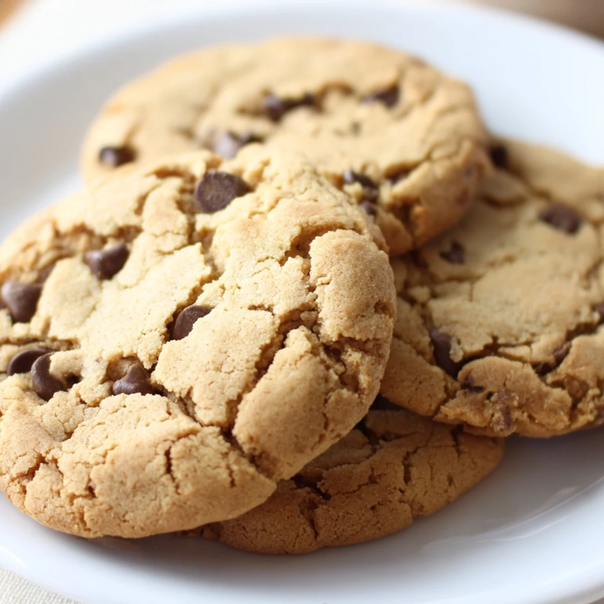 Freshly baked nut free chocolate chip cookies with melted chocolate chips and crispy edges