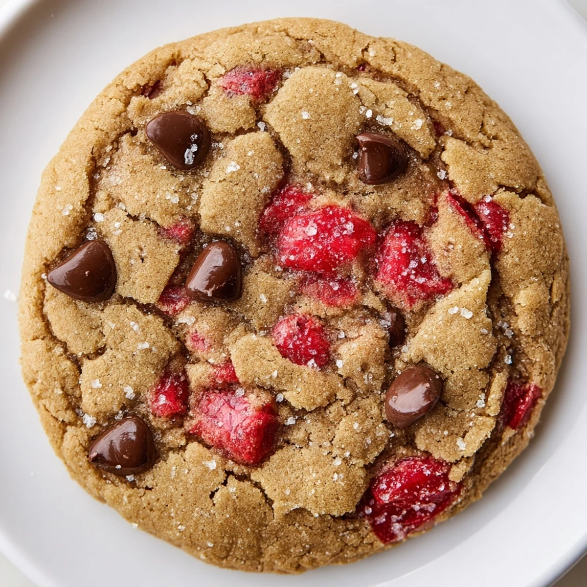 Chewy maraschino cherry chocolate chip cookie showcasing bright red fruit and melted chocolate morsels