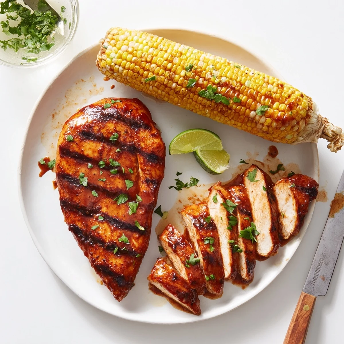 Smoky BBQ Chicken With Corn, tender meat beside sweet charred cobs
