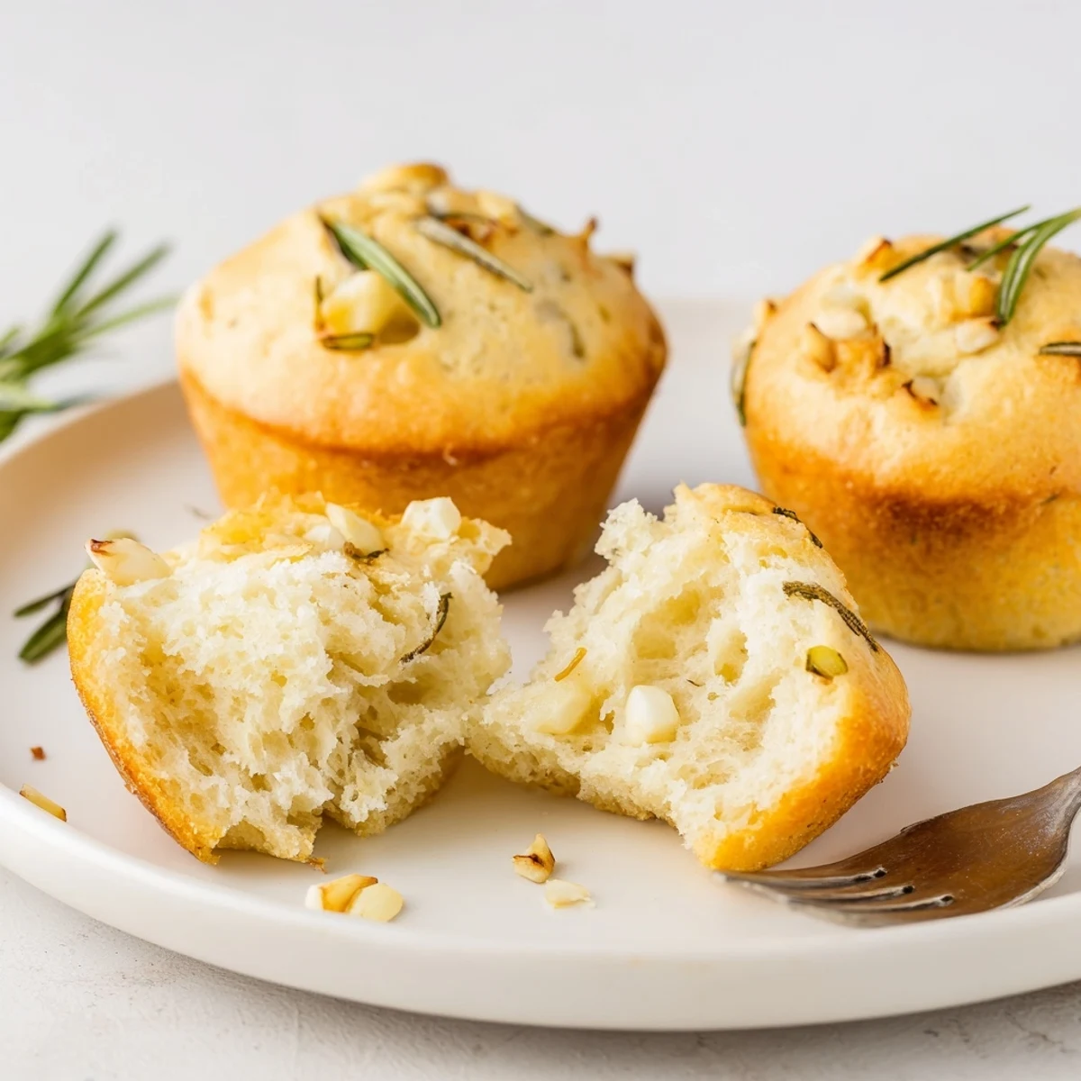Fresh-baked Garlic Rosemary Focaccia Muffins cooling on wire rack, olive-brushed tops