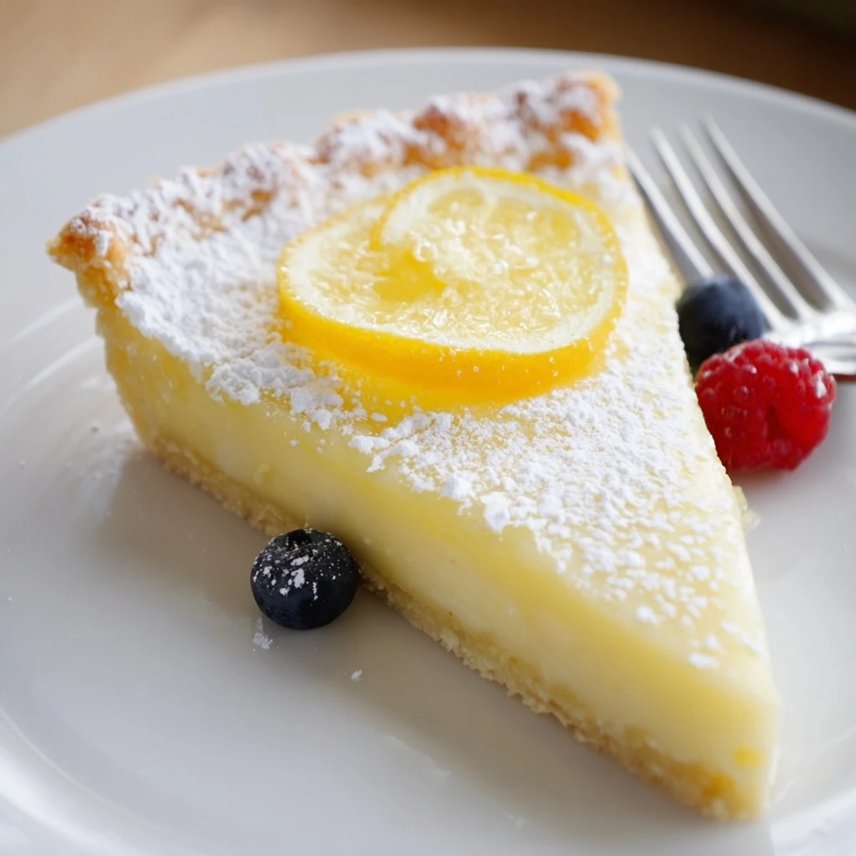 Creamy Lemon Tart Recipe: silky filling, crisp buttery crust dusted with powdered sugar