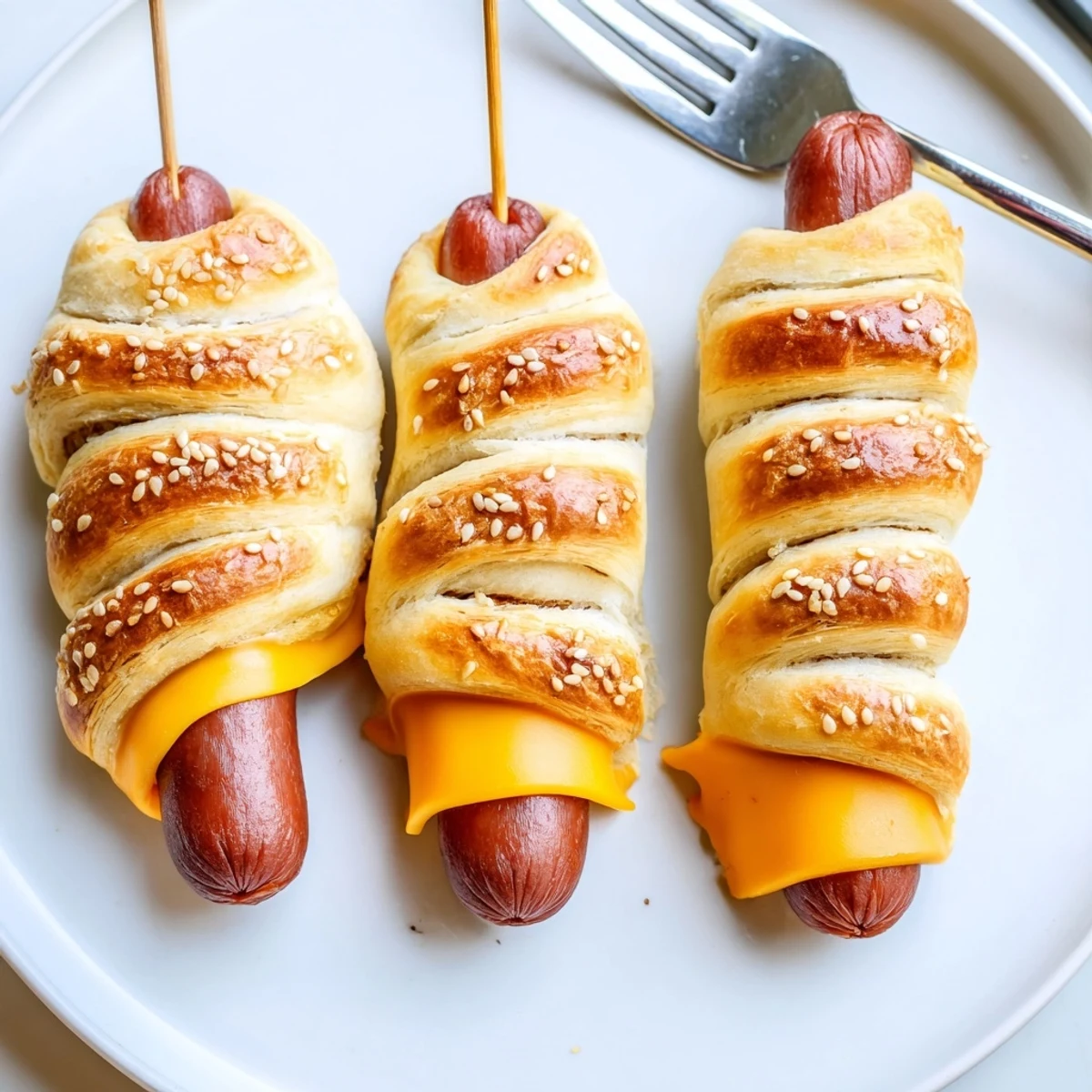 Party-ready Firecracker Hot Dogs skewered, gooey cheddar peek, served with ketchup  