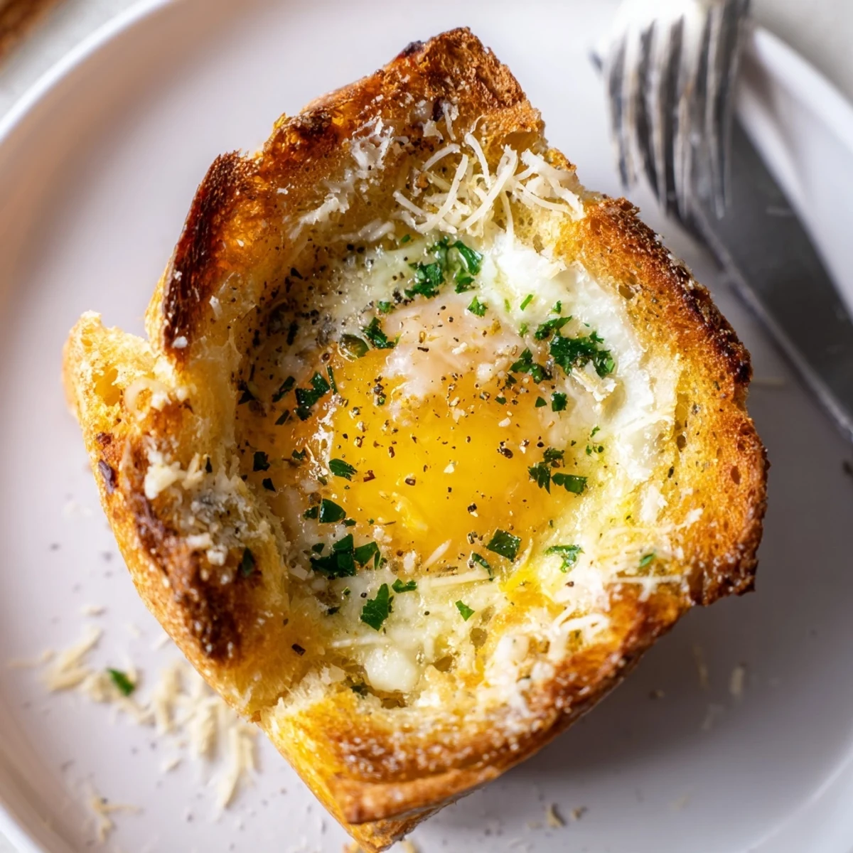 Lazy Garlic Bread Egg Cups served warm with fresh fruit and crisp salad.