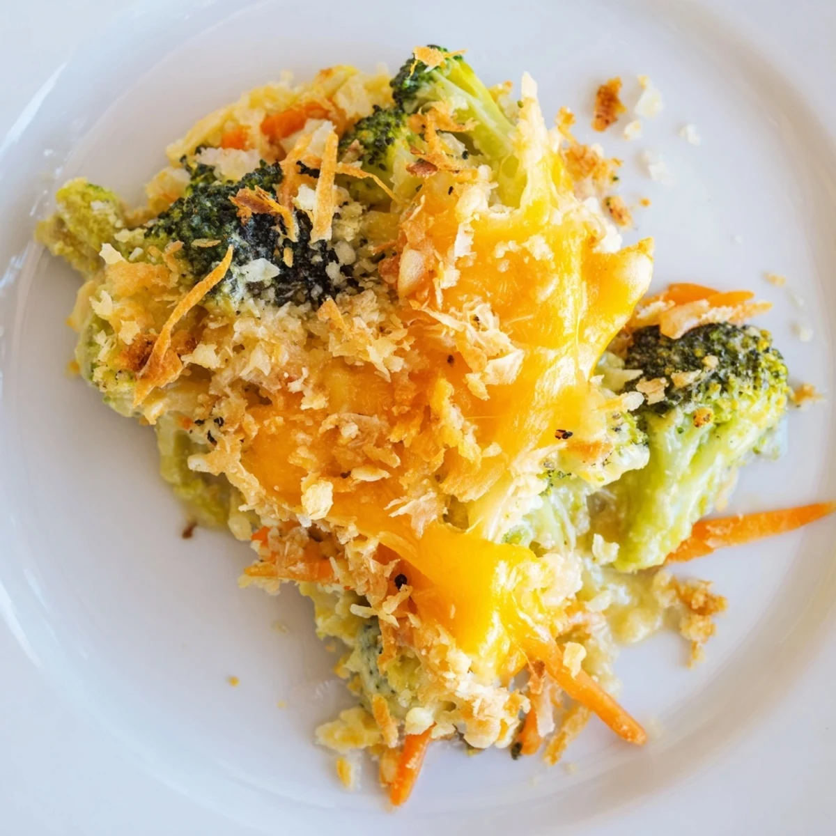 Warm family-style dish: Cheese Bake Broccoli Carrots served with fork-ready portions.