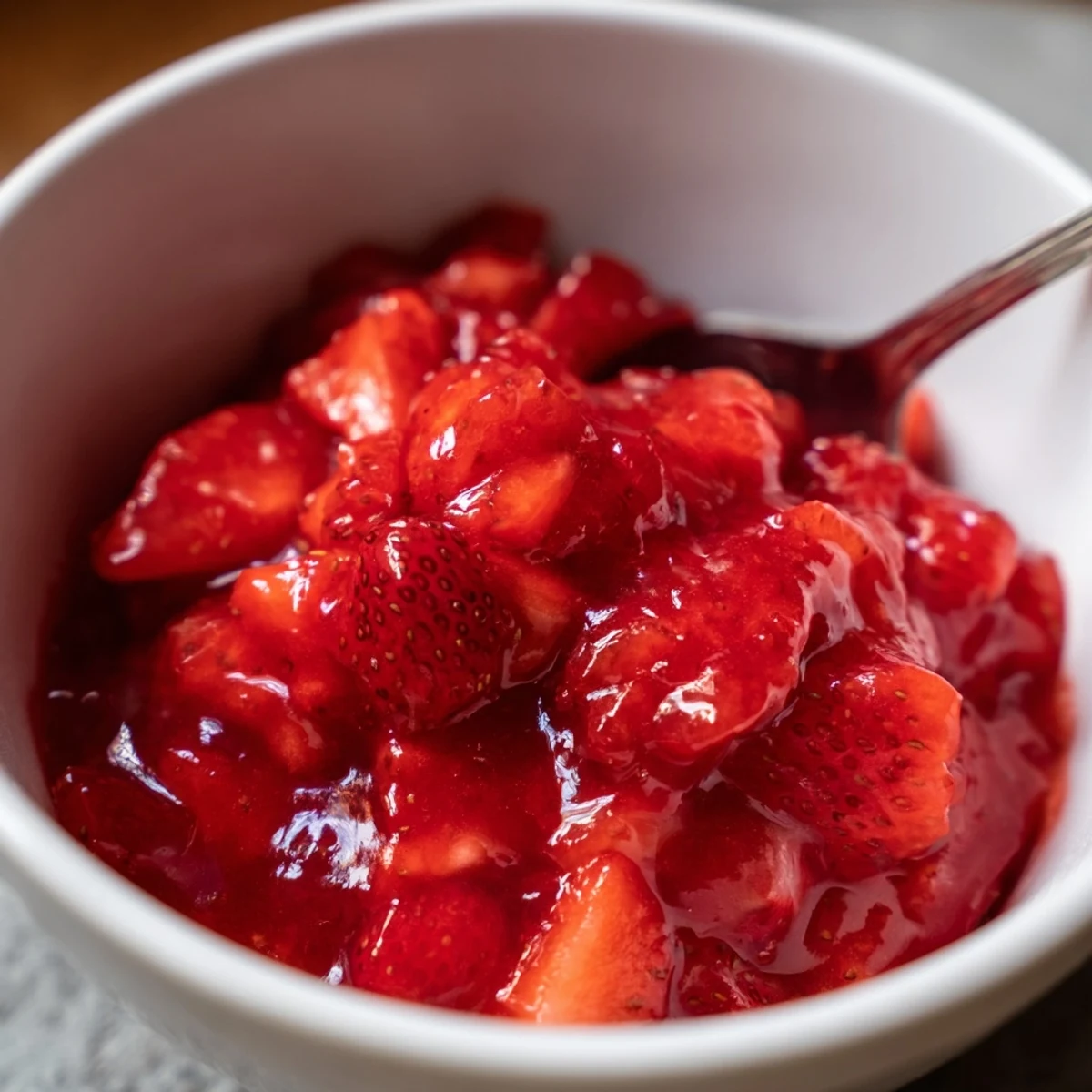 Homemade Strawberry Cake Filling Recipe cools to glossy texture, smelling bright lemon and vanilla  