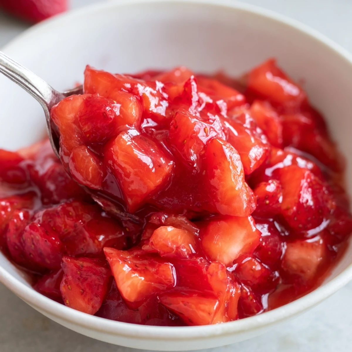 Ready to spoon Strawberry Cake Filling Recipe bubbling and thickened, ideal for cupcakes