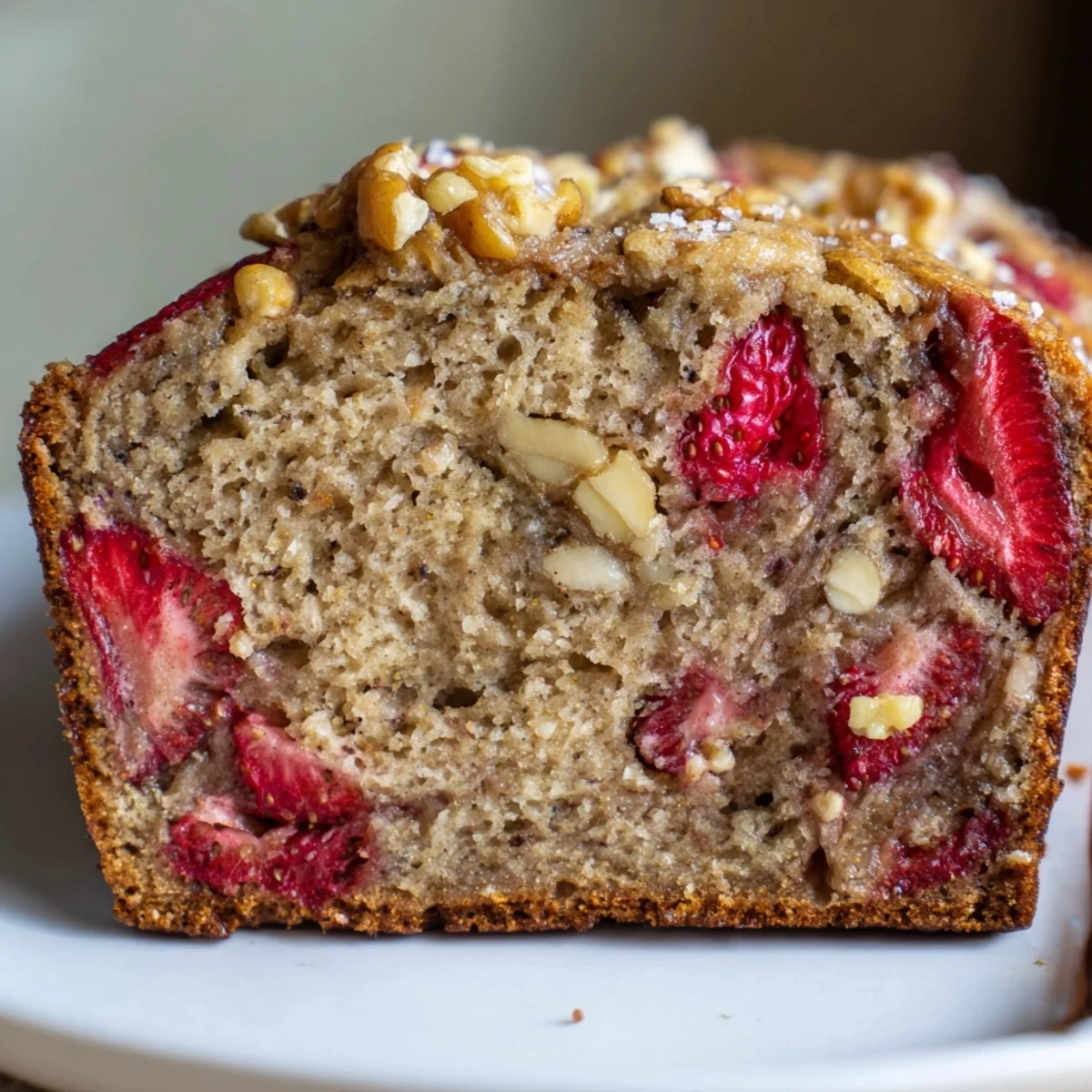 Golden loaf of Strawberry Banana Bread Recipe, fragrant with ripe fruit