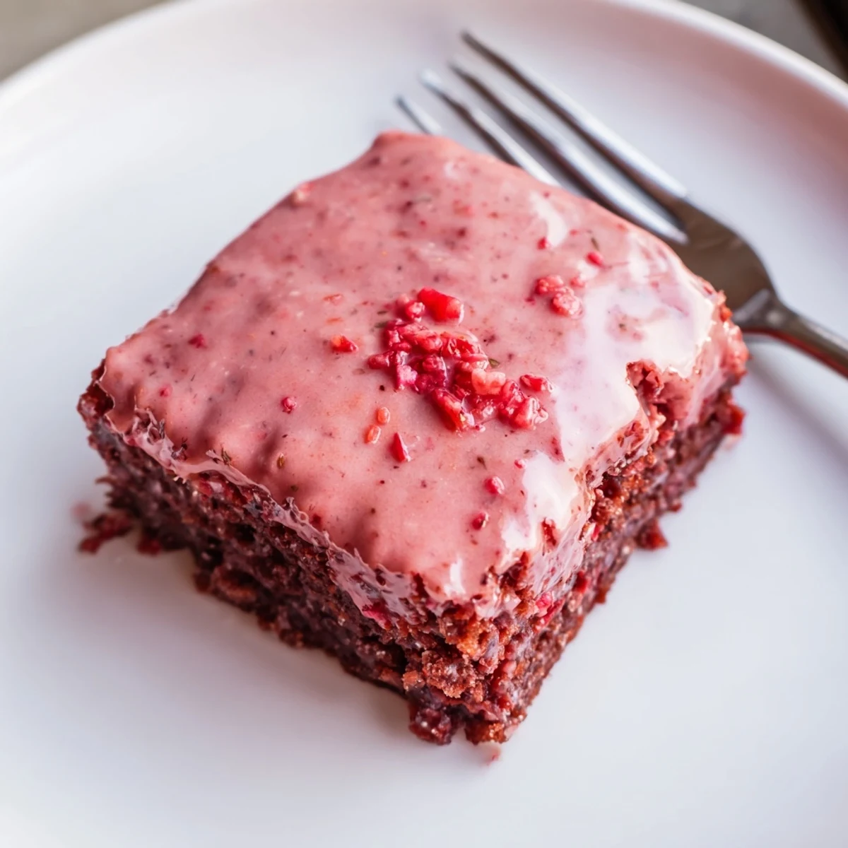 Freshly baked Strawberry Brownies cooling in an 8x8 pan, ready to serve.