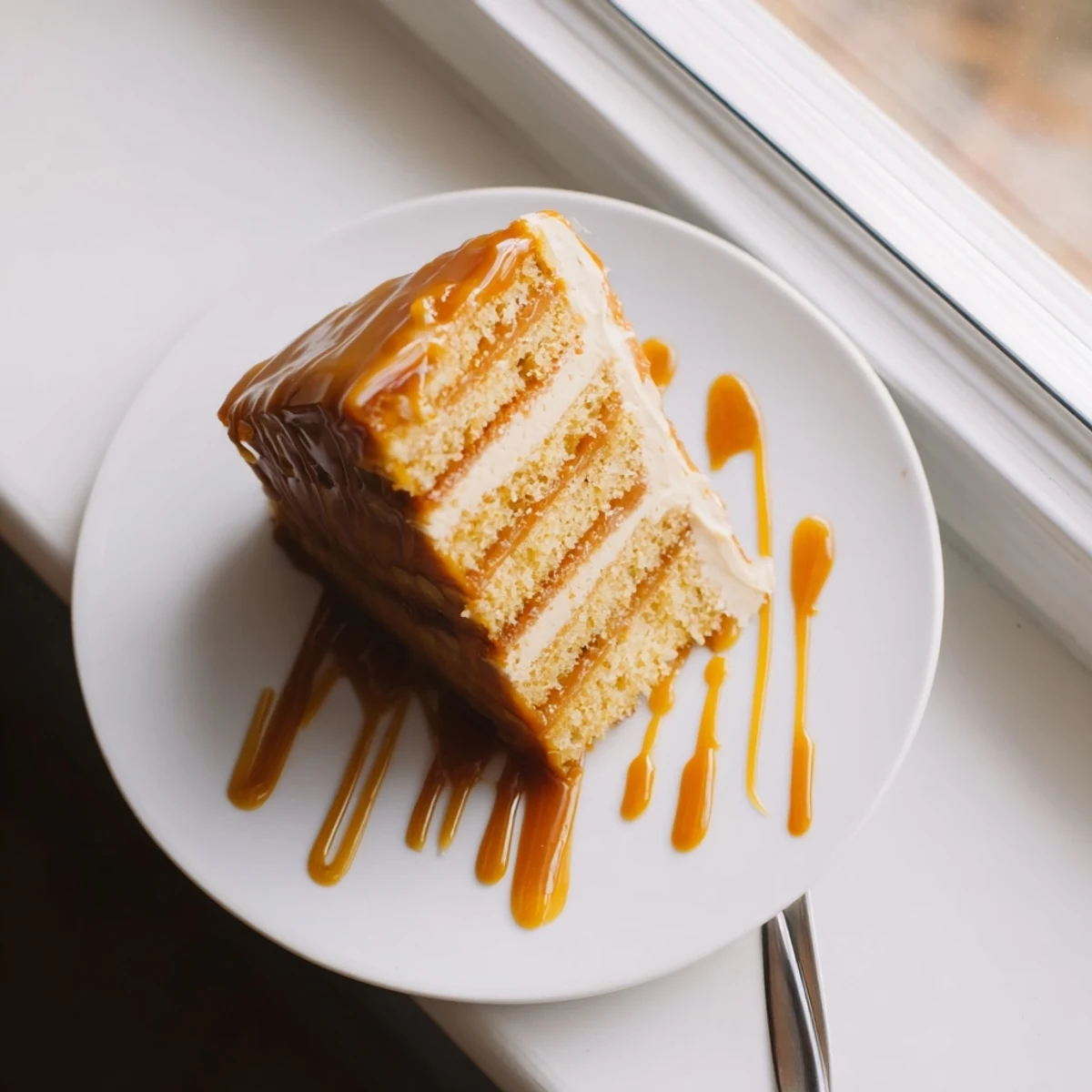Decadent caramel cake with fluffy caramel frosting and sweet drippy caramel sauce
