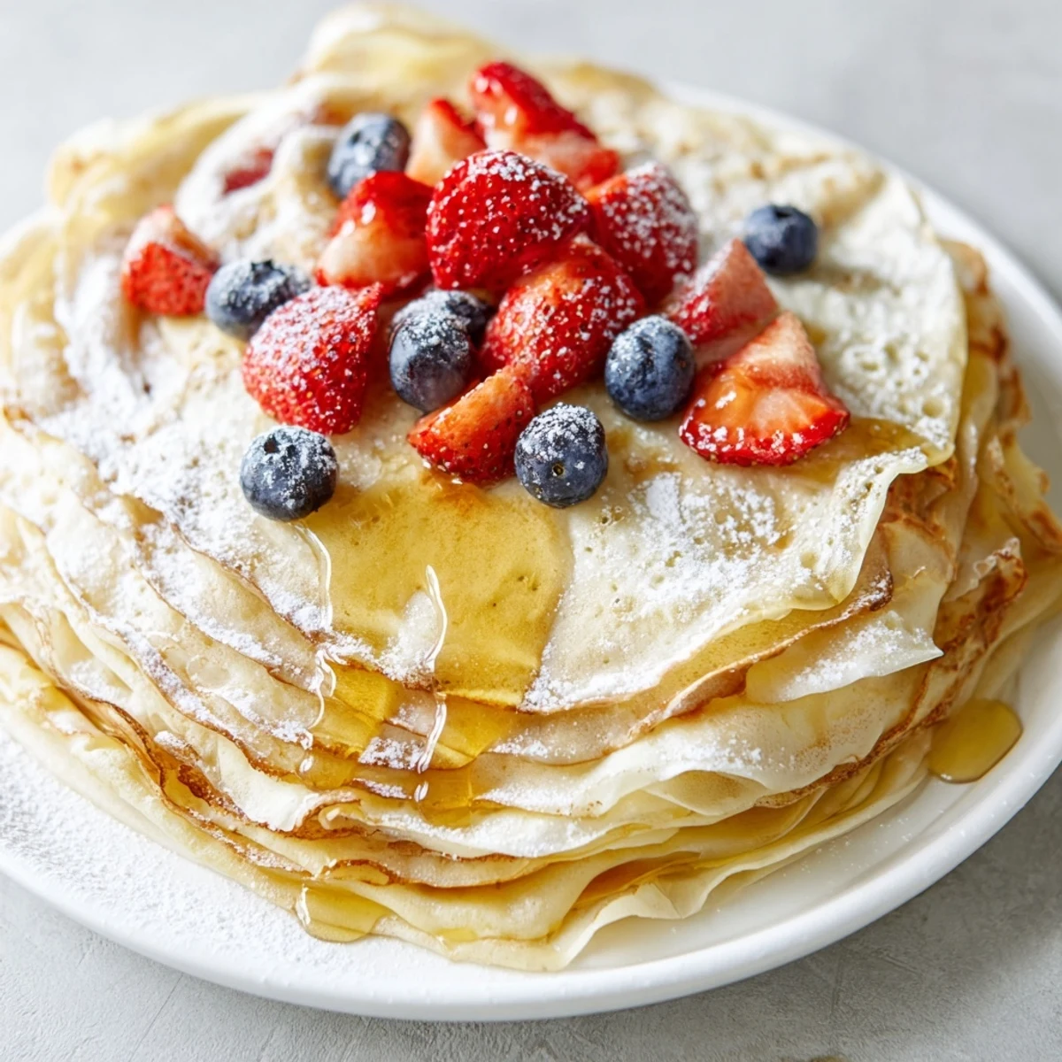 Light and airy crepes with honey glaze served for a elegant brunch table
