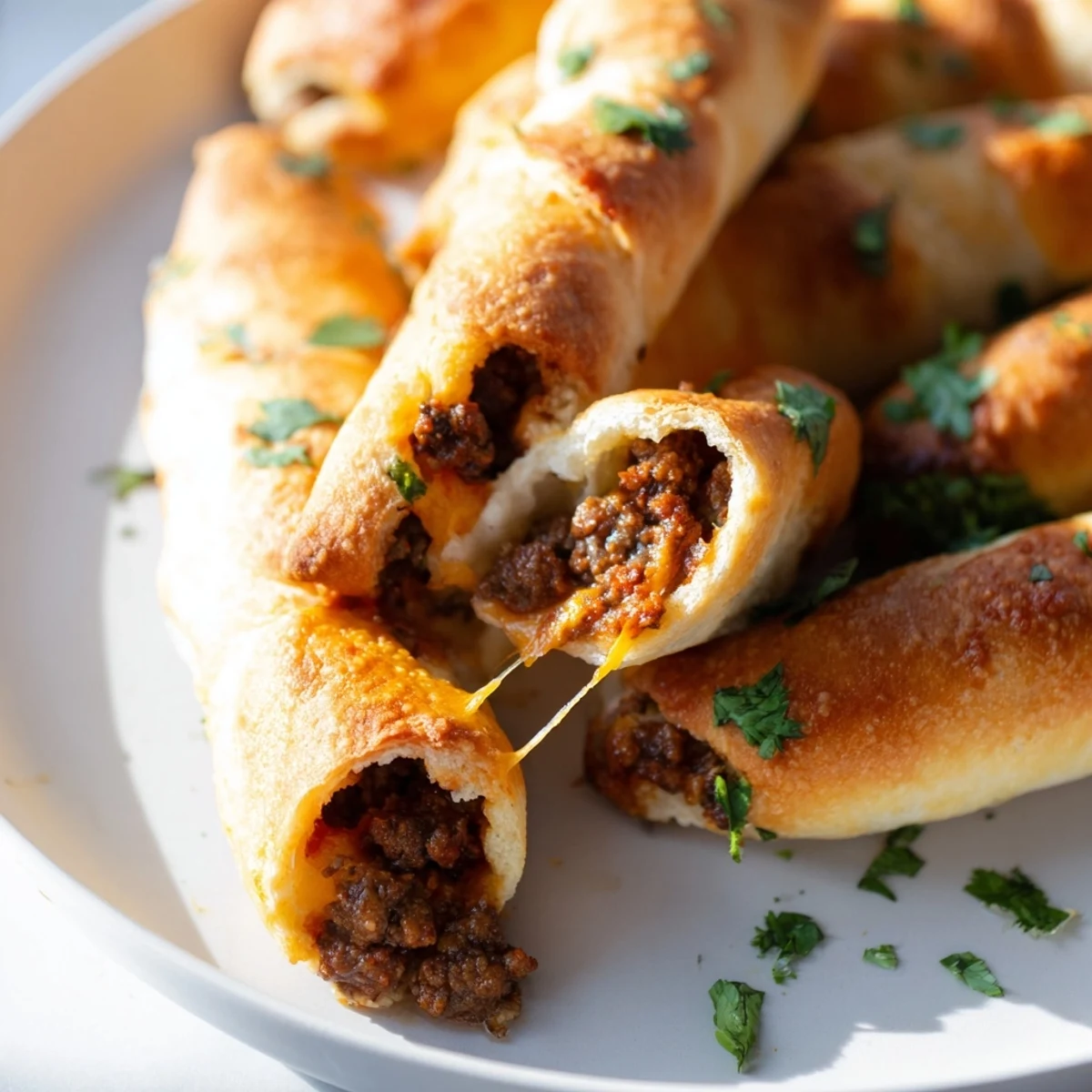 Easy Cheesy Taco Sticks recipe served fresh from the oven with garnish and ready for dipping