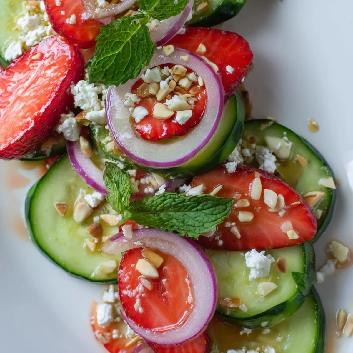 Vibrant summer bowl featuring juicy strawberries crisp cucumber and light lime vinaigrette