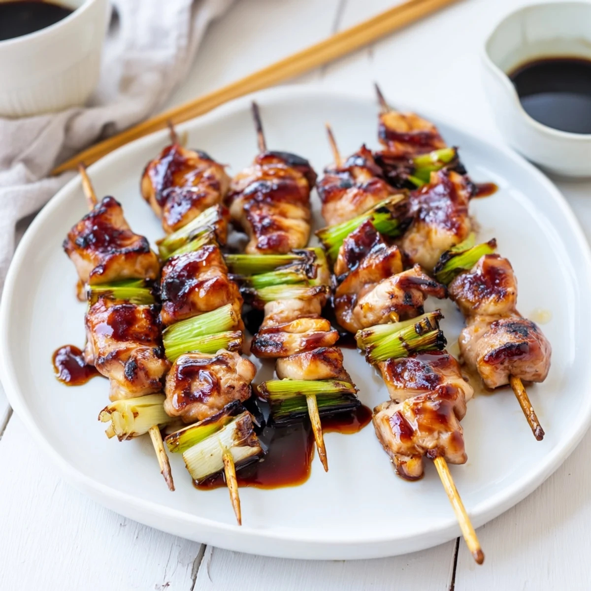 Japanese Chicken Yakitori Recipe with glossy skewers sizzling on a hot grill