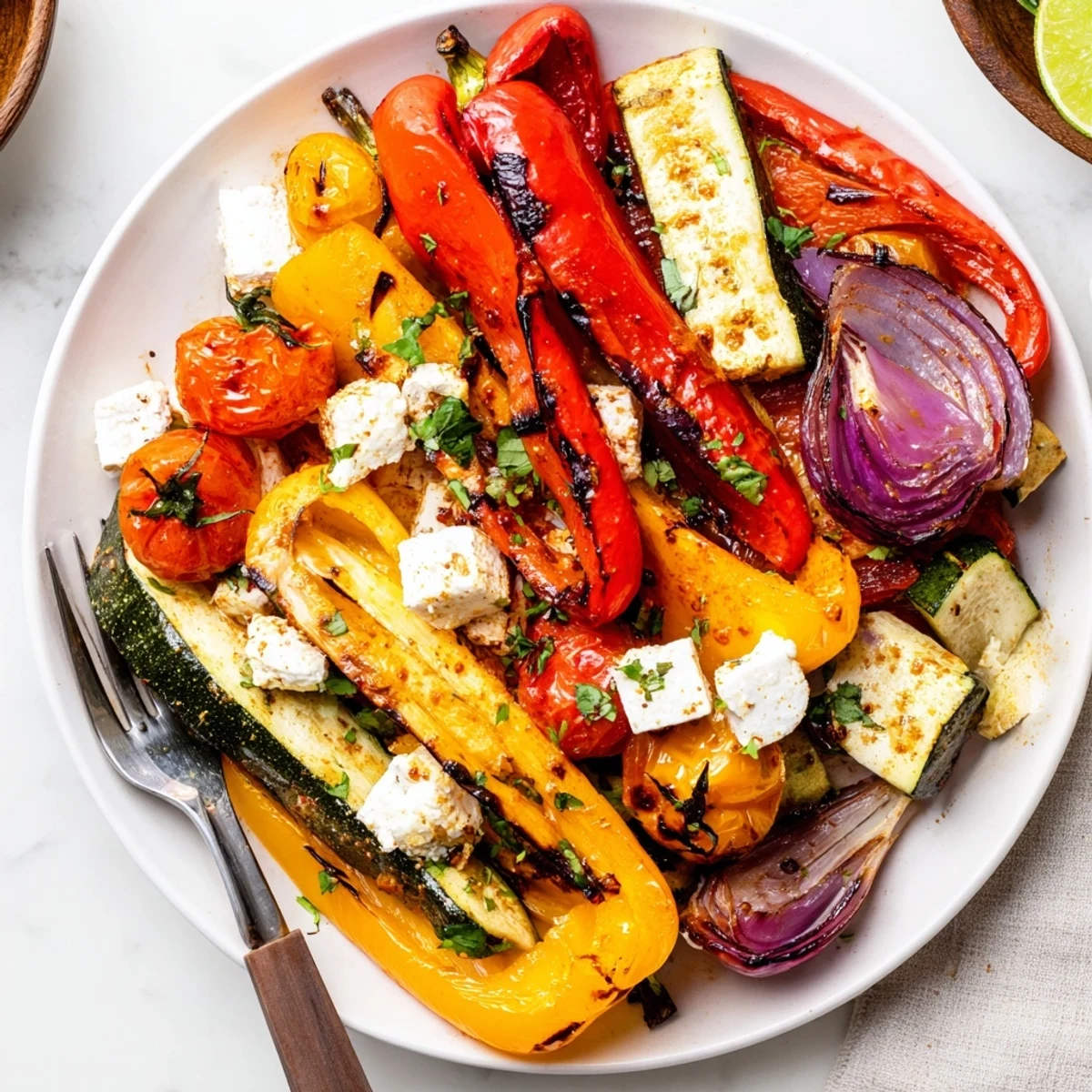 Weeknight Tajin Feta Sheet Pan Fajitas sizzling with smoky paprika, juicy tomatoes.