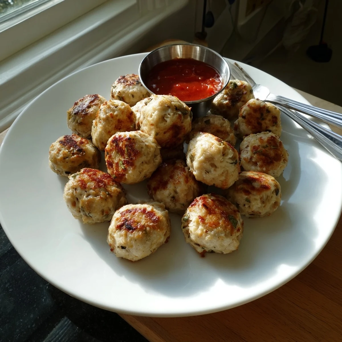 Bite-ready Juicy Chicken Meatballs, herb-scented and lightly crisped, perfect for appetizers