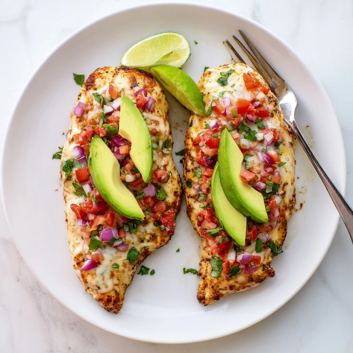 Oven-fresh Salsa Fresca Chicken Bake resting, citrus-lime aroma and cilantro topping