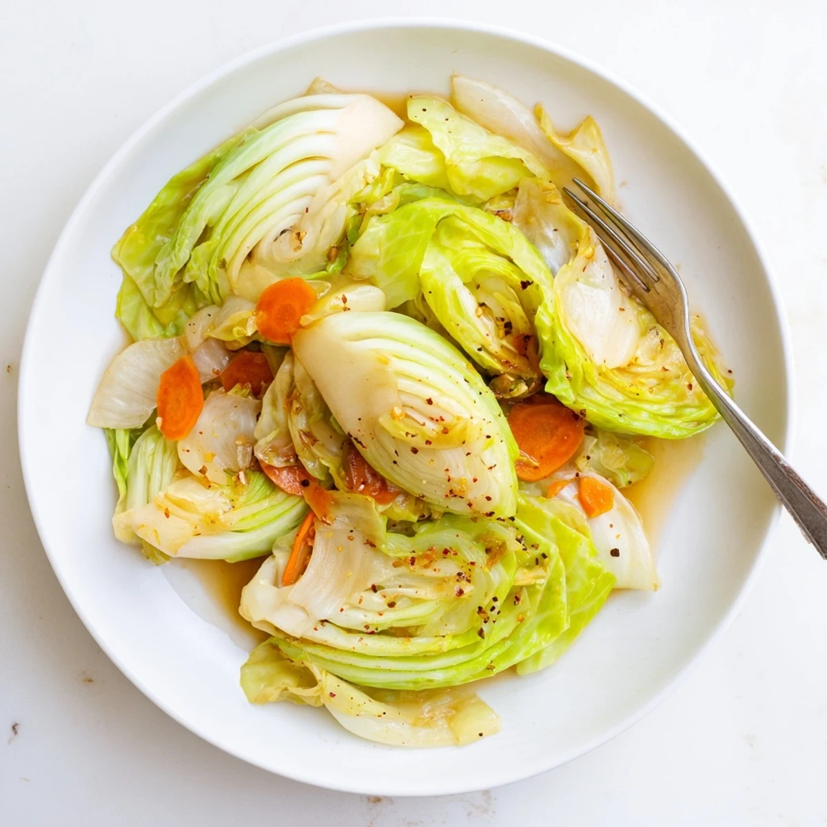 Savory Braised Cabbage Recipe showing tender, caramelized cabbage steaming in Dutch oven