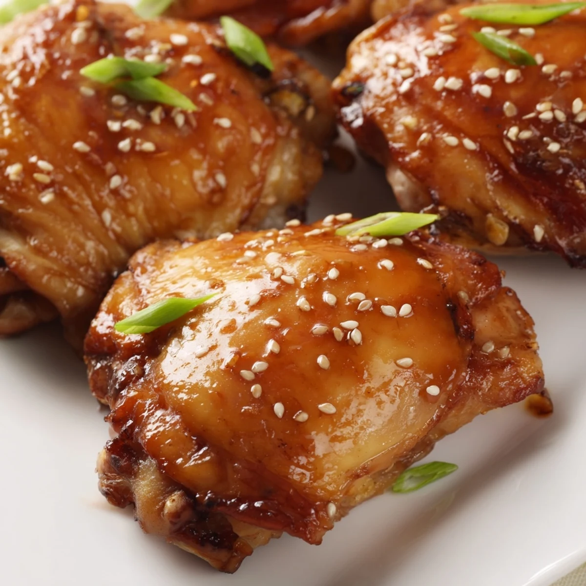 Juicy oven-roasted teriyaki chicken thighs on bone served over steamed white rice