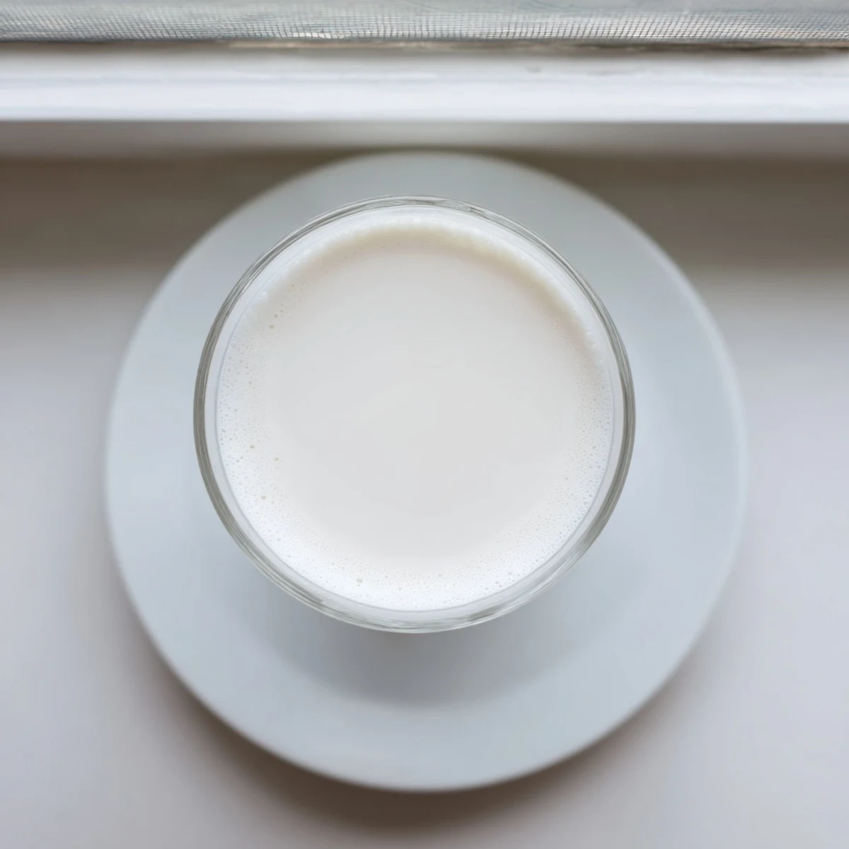Bowl of soaked raw almonds blended into smooth dairy-free milk ready for straining