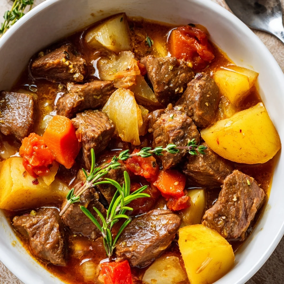 Spezzatino Di Manzo Italian beef stew, slow-cooked tender beef in rich sauce