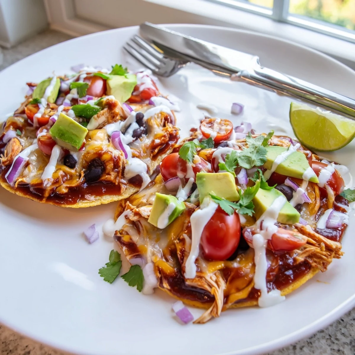 Sweet Smoky BBQ Chicken Tostadas